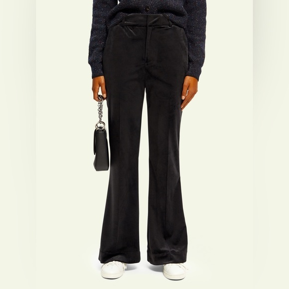 Sale!! 🤩🤩🤩NWT SCOTCH & SODA Black Velvet high-rise flared  trousers 29/32 - Picture 2 of 10